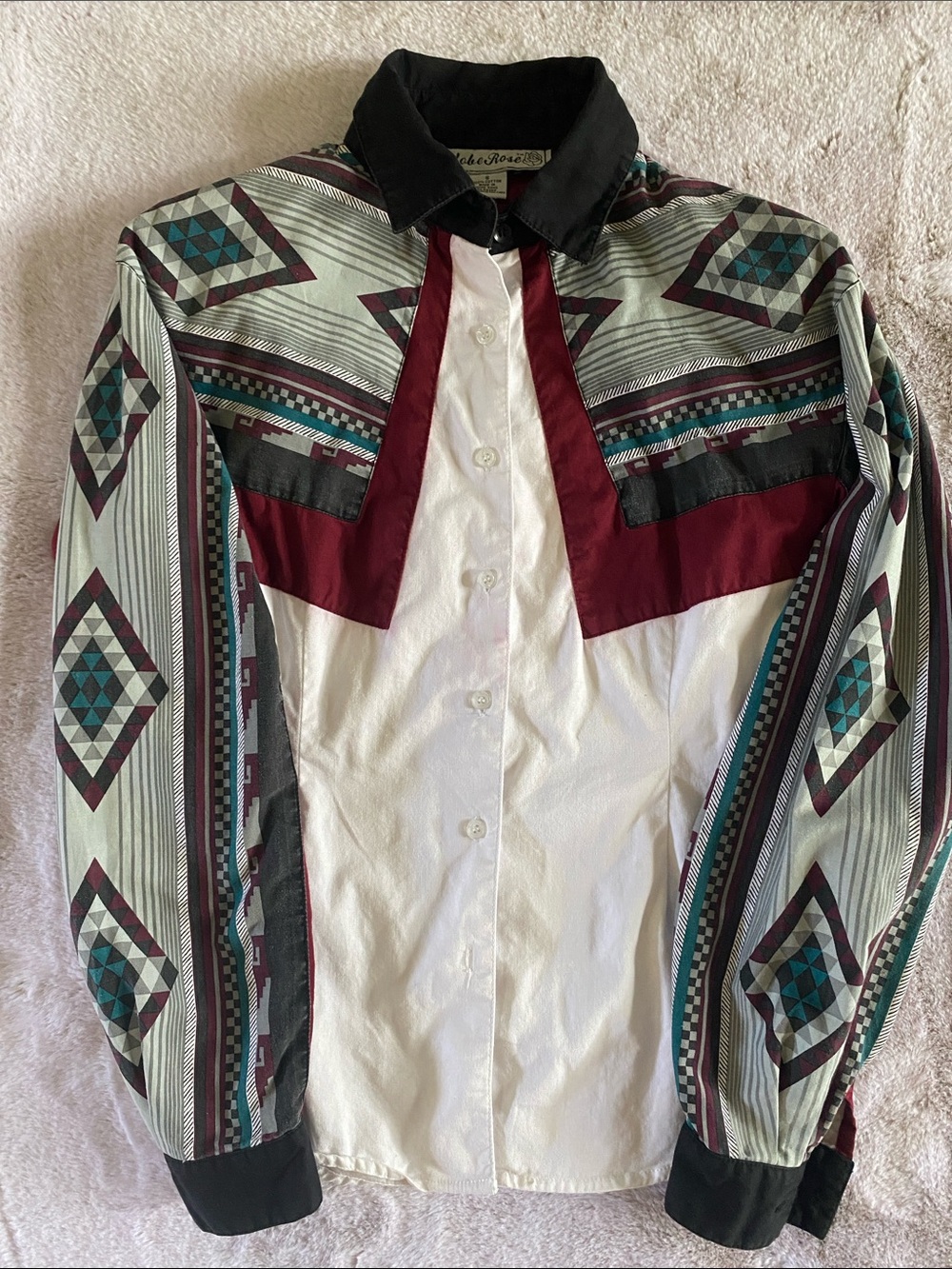 Vintage Southwestern Geometric Western Button-Up Shirt Sz Small *As Is*